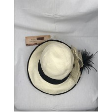 NWT Hootie Brown Hand Woven Natural Straw Hat w/ Black Feathers MSRP $314  eb-08623392